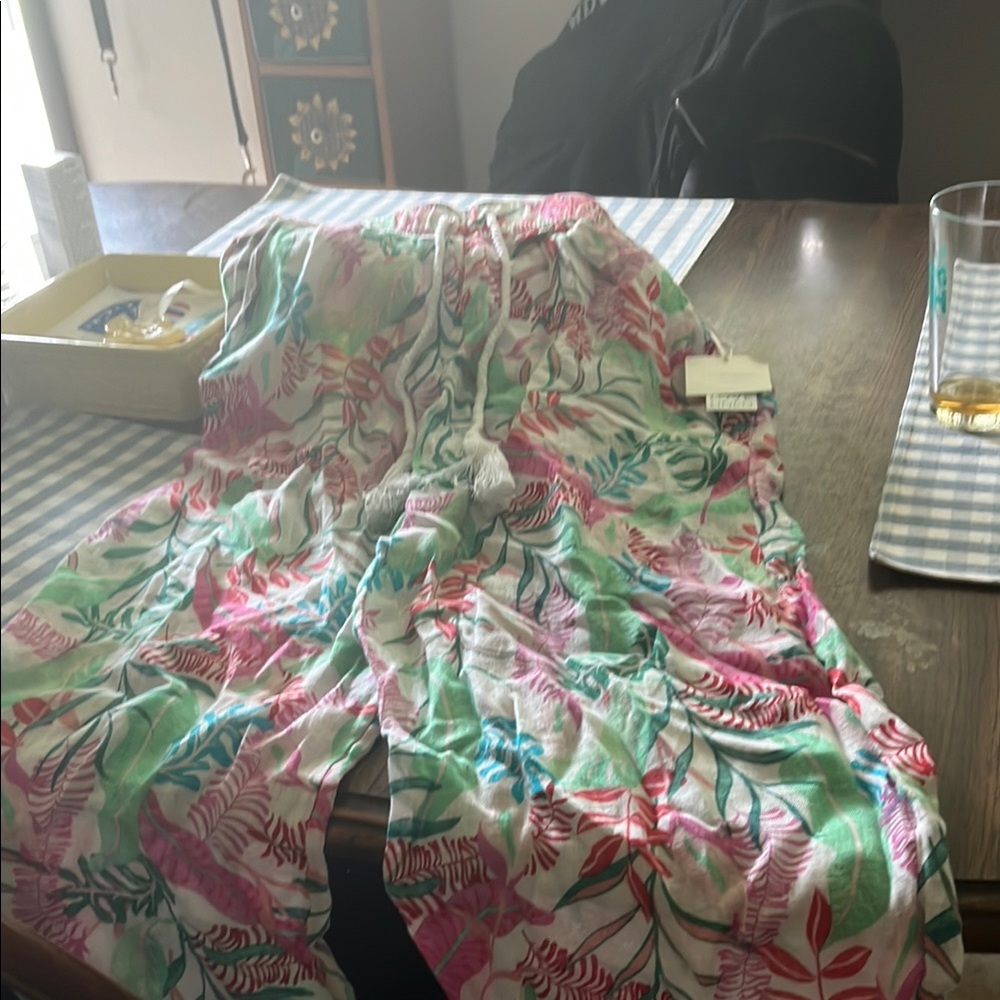 Colorful Leaf Print Cover-Up pants in linen